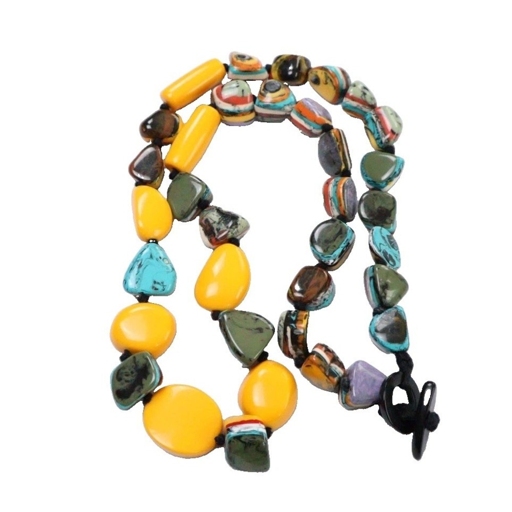 VTG Sobral Brazil Necklace Resin Statement Aventuras Indiana Wearable Art Yellow